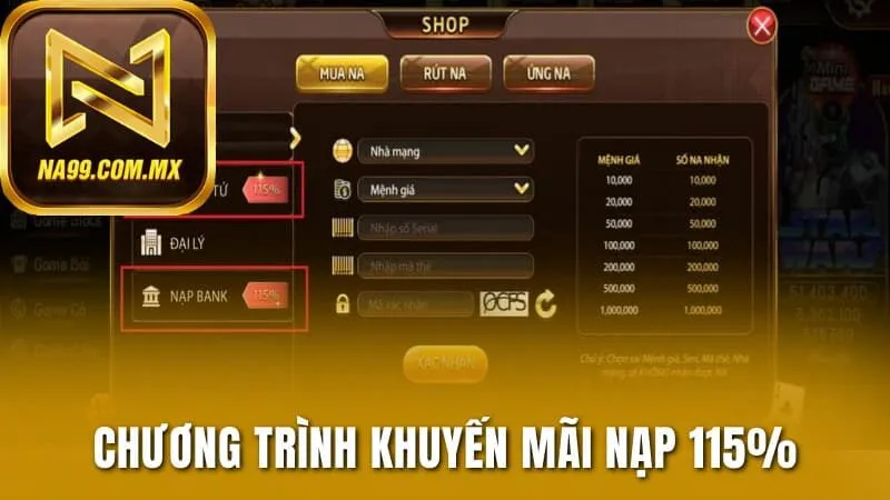 Chương trình khuyến mãi nạp 115% tại cổng game